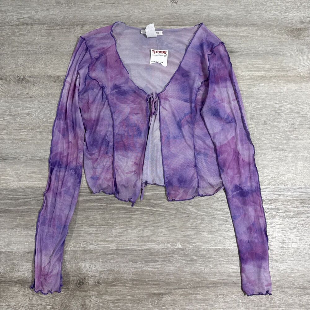 Caution to the Wind Mesh Top Women’s Large Purple Tie Front Sheer Y2K NWT